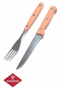 фото Комплект нож для стейка и вилка с деревянной ручкой Forester C827-3