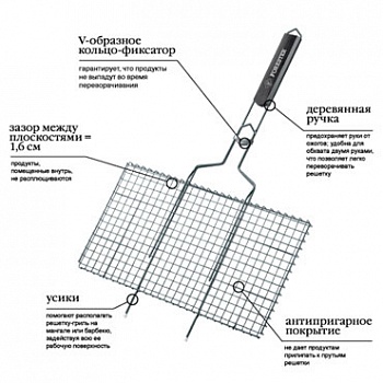 фото Решетка - гриль большая с антипригарным покрытием, 26x45 см  Forester BQ-NS02