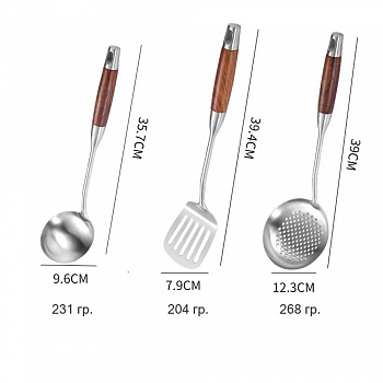 фото Набор из трех предметов для гриля и кухни (шумовка, лопатка, половник) из нержавеющей стали Simbel SBL-HM-1-2-3